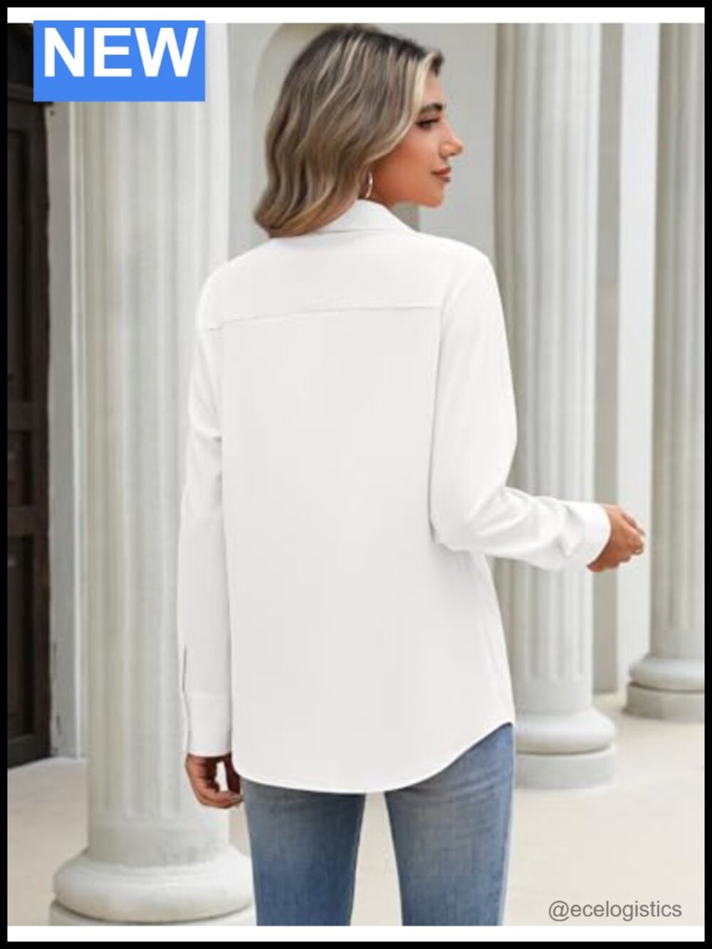 Long Sleeve Button Down Blouse Dressy Casual Work Shirt for Women - Picture 2 of 6